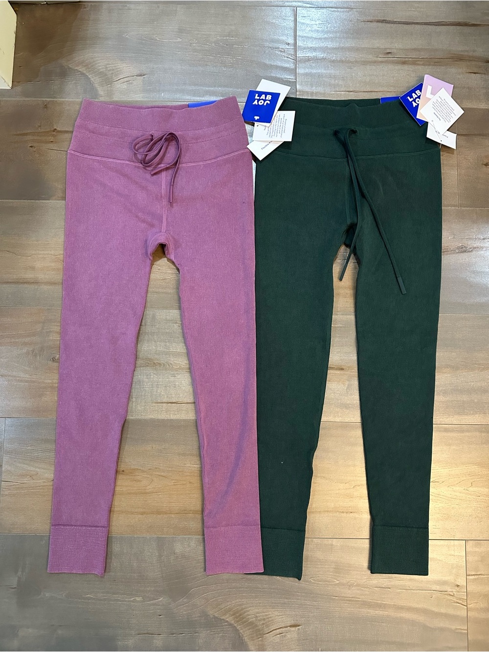 JoyLab Ribbed Drawstring Leggings in Rose and Forest